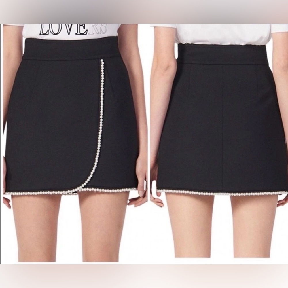 Sandro paris Chic Black Mini Skirt with Pearl Accents